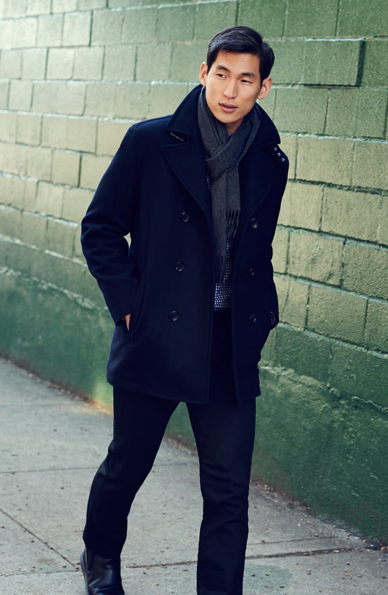 Michael Kors Wool Blend Double Breasted Peacoat, Alternate, color,