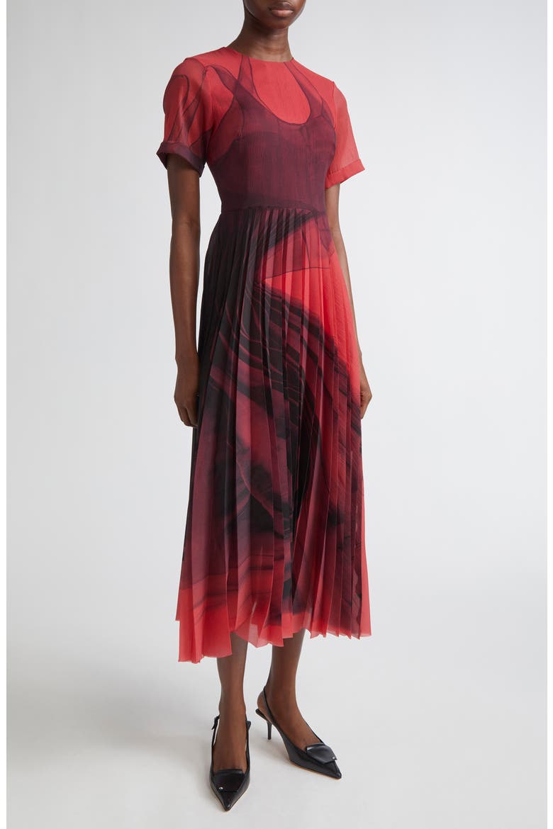 Dancing Pleat Pleated Shift Dress, Main, color, RED/ BLACK MULTI