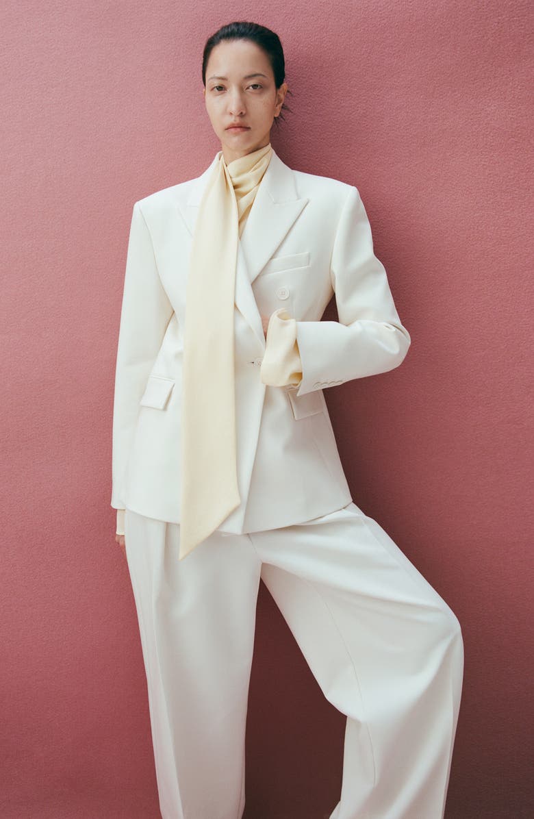 MANGO Fitted Double Breasted Blazer, Alternate, color, Ecru