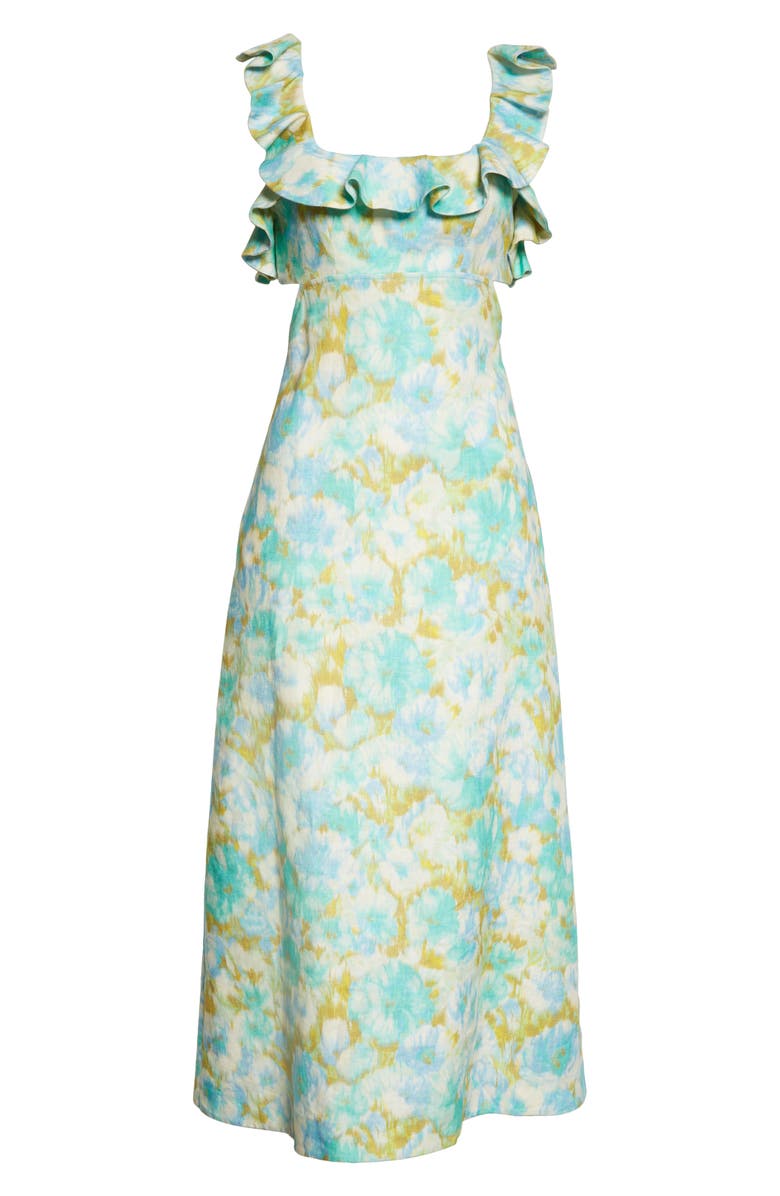 Zimmermann High Tide Frilled Linen Midi Dress, Alternate, color, 