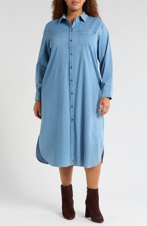Odeon Long Sleeve Chambray Shirtdress (Plus)