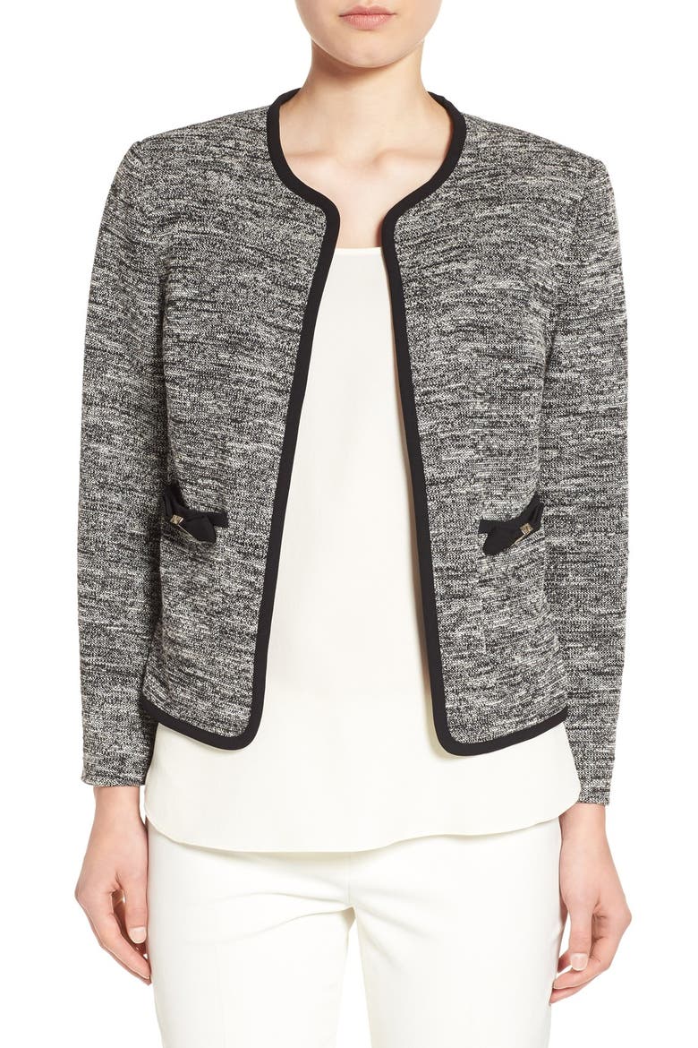 Bow Detail Tweed Jacket, Main, color, RICH BLACK