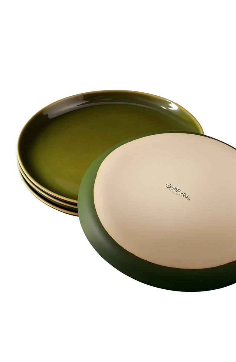 Gharyan Stoneware Edan Flat Dinner Plate, Set of 4, Alternate, color, Matte Green/ Shiny Green