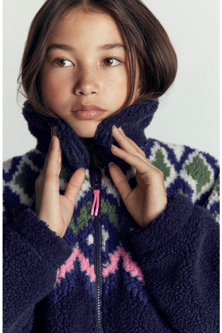 Kids' Collared Borg Jacket, Alternate, color, NAVY FAIR ISLE