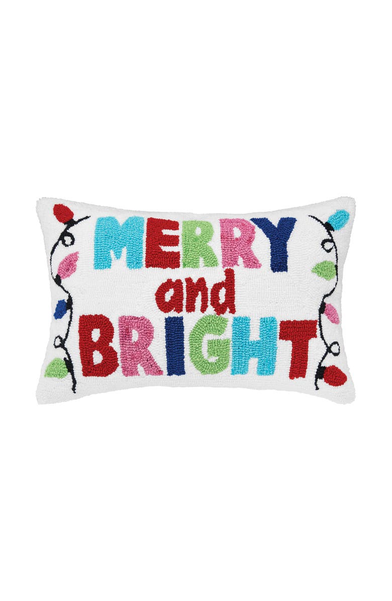 C&F Home Merry And Bright Hooked Christmas Throw Pillow, 14" x 22", Main, color, White