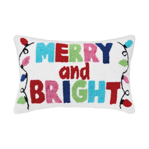 Merry And Bright Hooked Christmas Throw Pillow, 14" x 22"