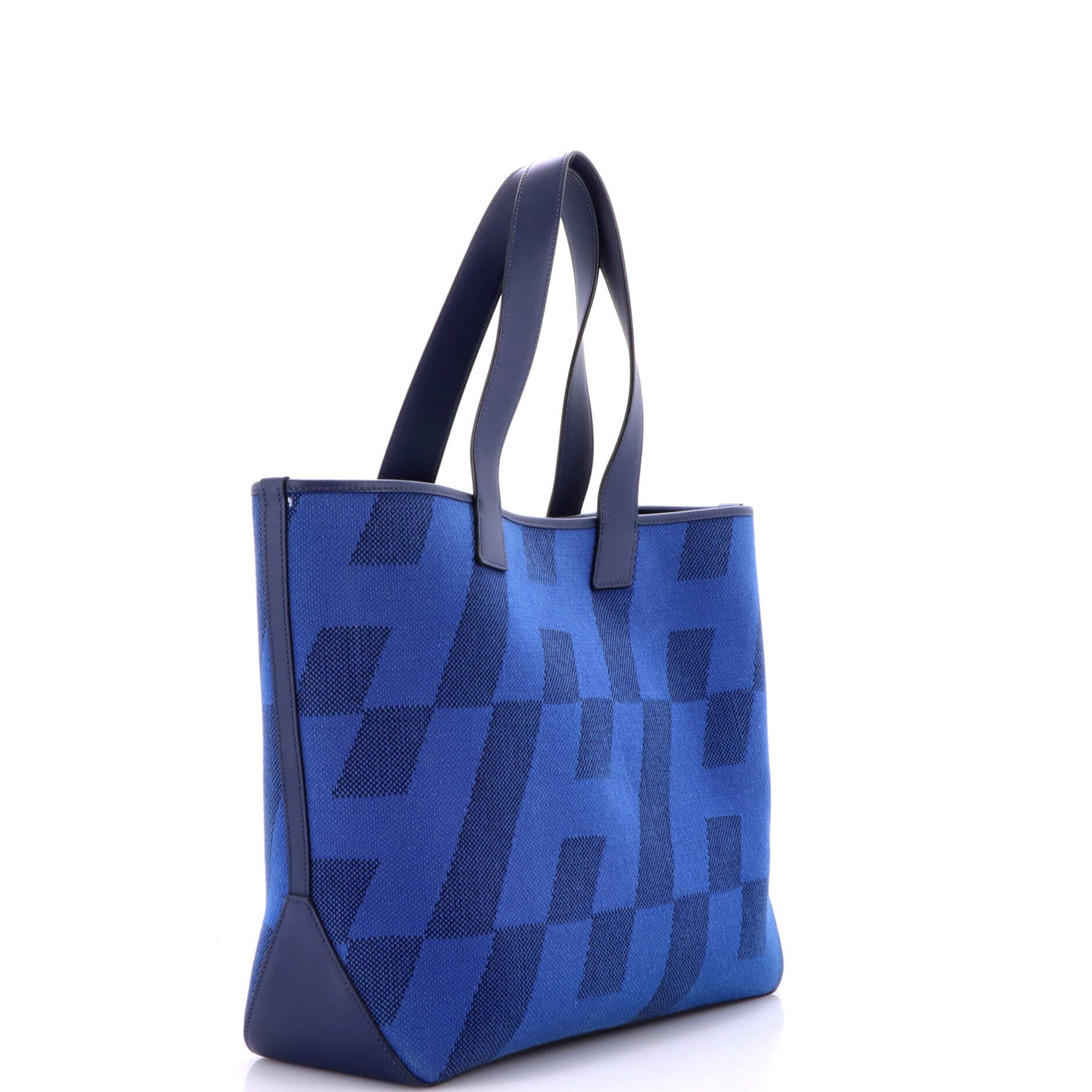 Pre-Owned Hermes Cabas H en Biais Tote Canvas with Leather 40, Alternate, color, Bleu Saphir