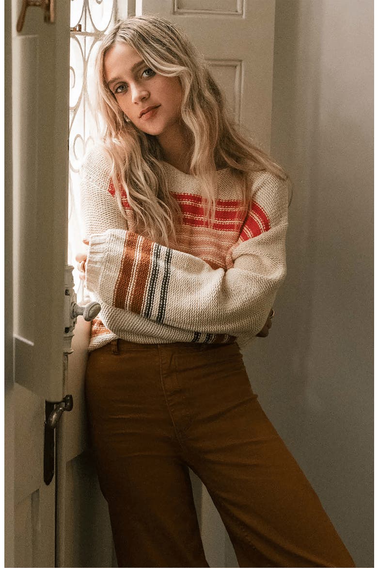 Seeing Stripes Boat Neck Cotton Sweater, Alternate, color, GDD-GOLD DUST