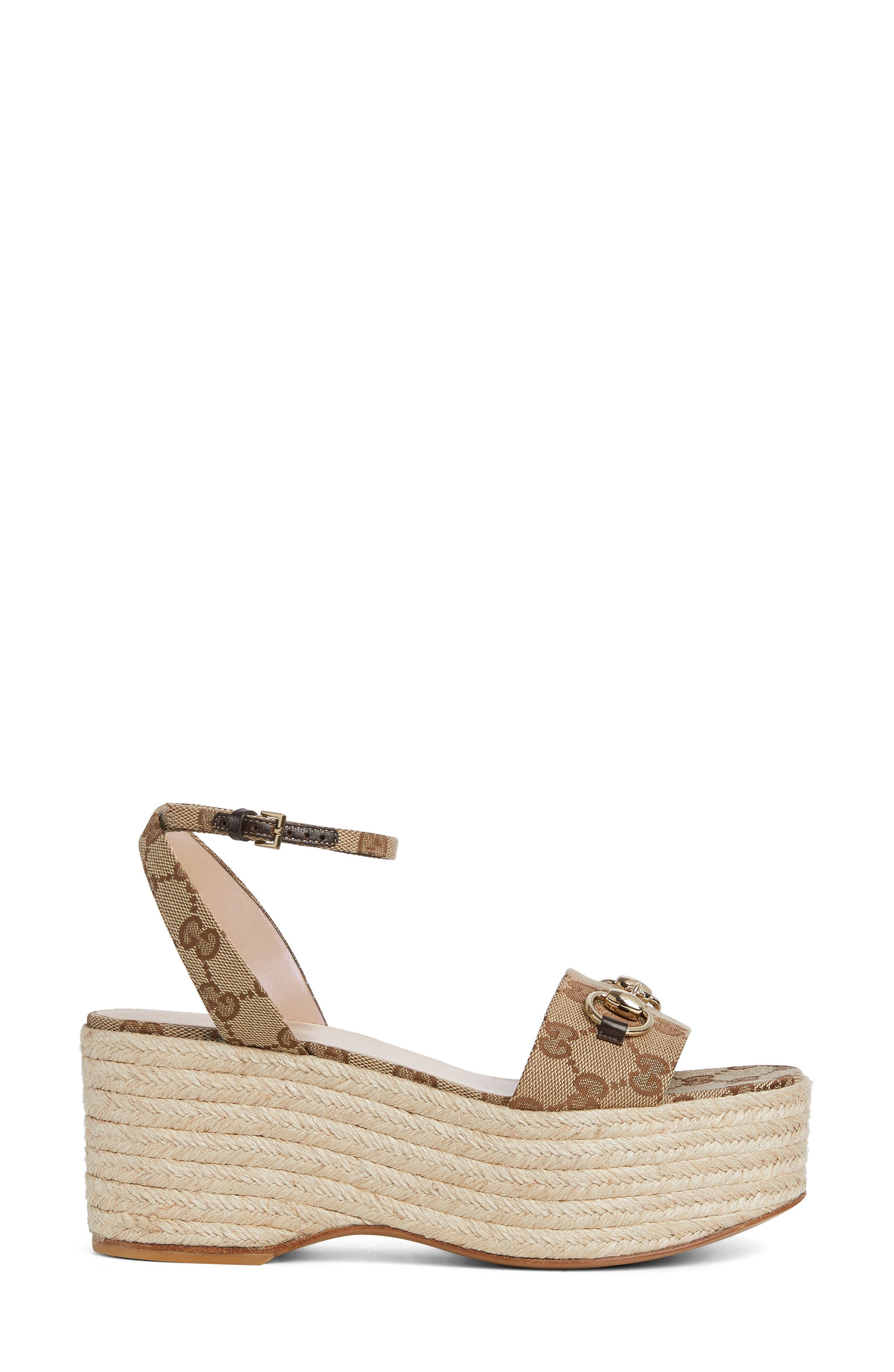 Gucci Horsebit Platform Espadrille Sandal, Alternate, color, Beige