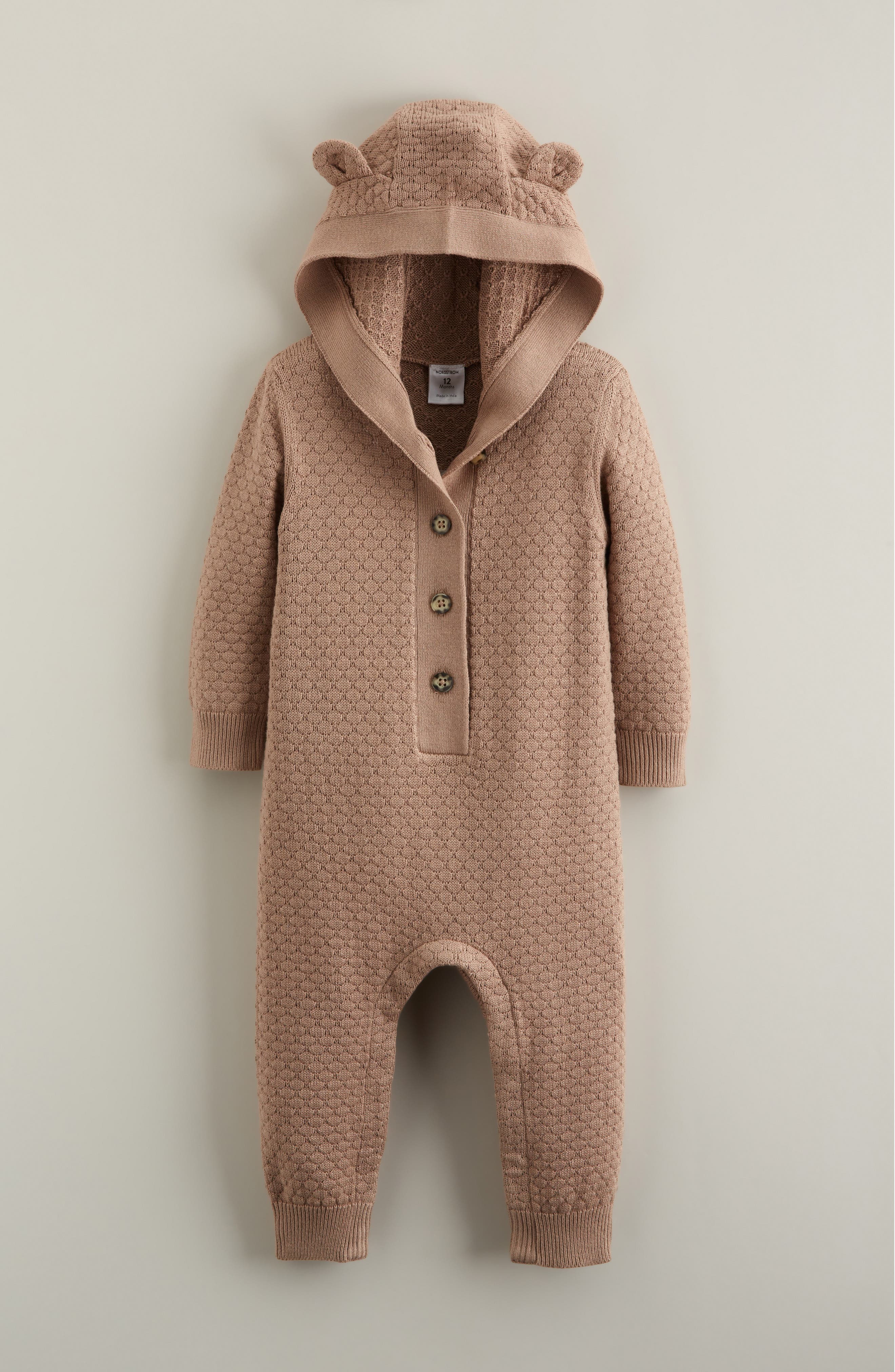 Nordstrom Hooded Bear Pointelle Sweater Romper