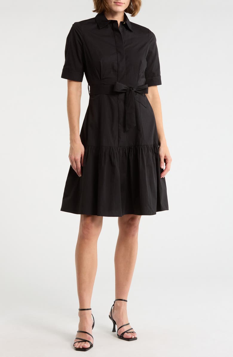 Calvin Klein Short Sleeve Cotton Shirtdress, Main, color, Black