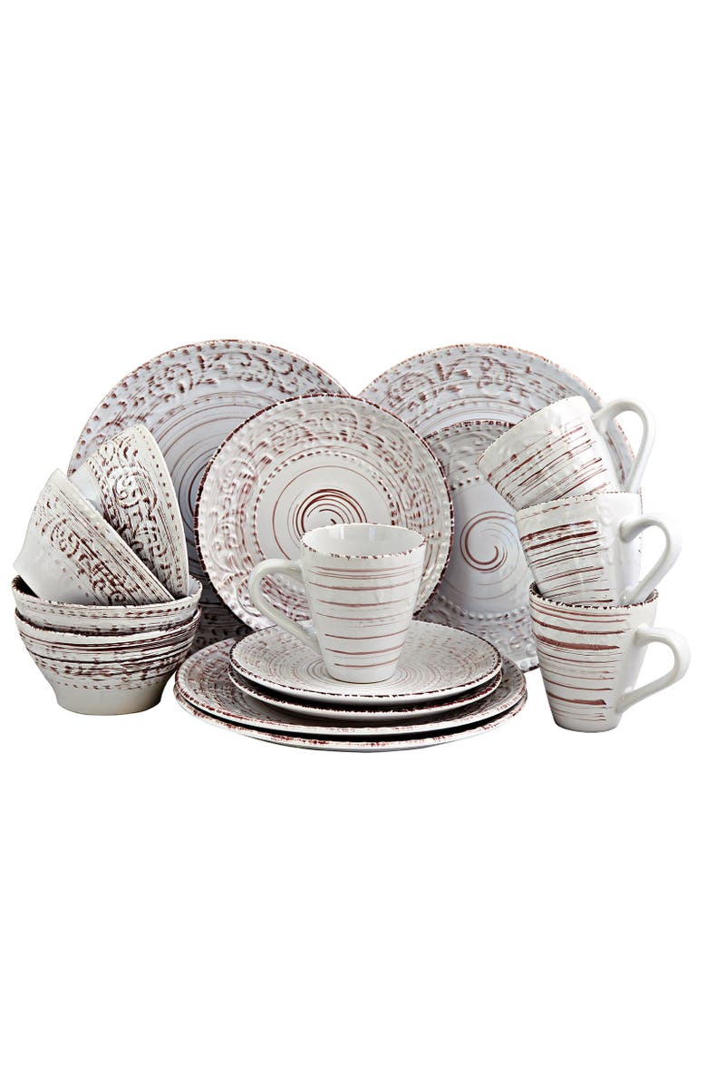 Elama Malibu Sands 16-Piece Dinnerware Set in Shell, Main, color, Blue