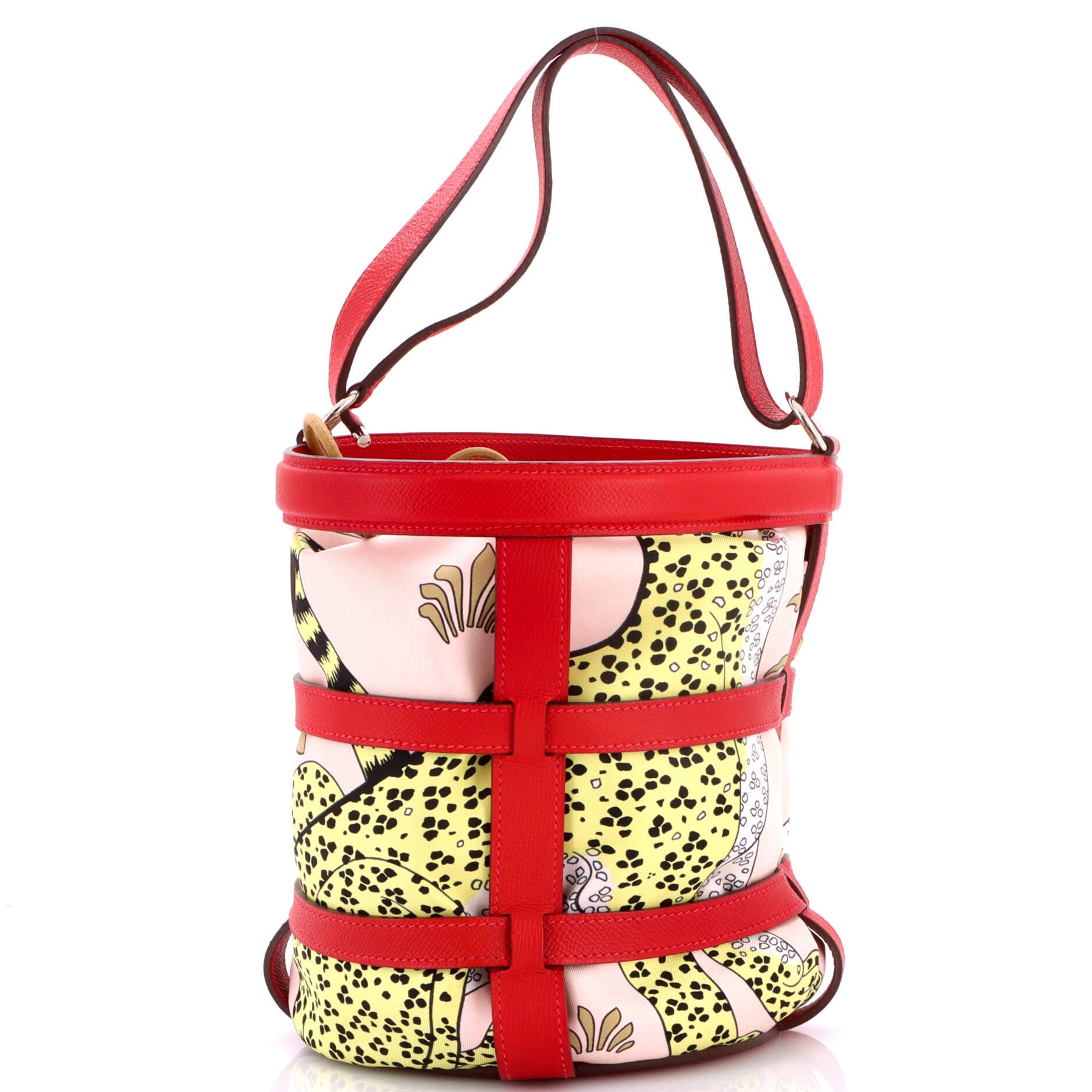Musardine Bucket Bag Printed Silk with Leather, Main, color, Rouge Casaque
