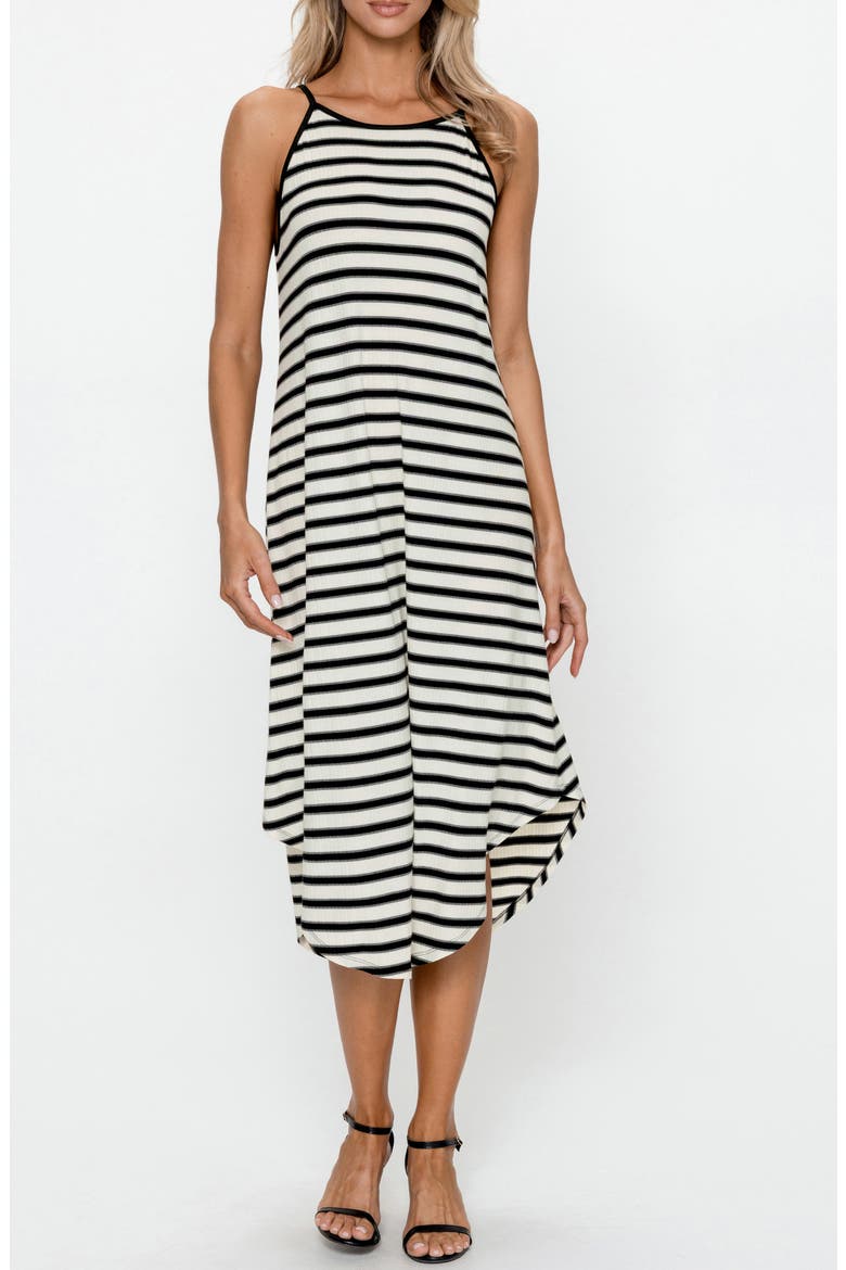 Stripe Sleeveless Midi Dress, Alternate, color, BLACK