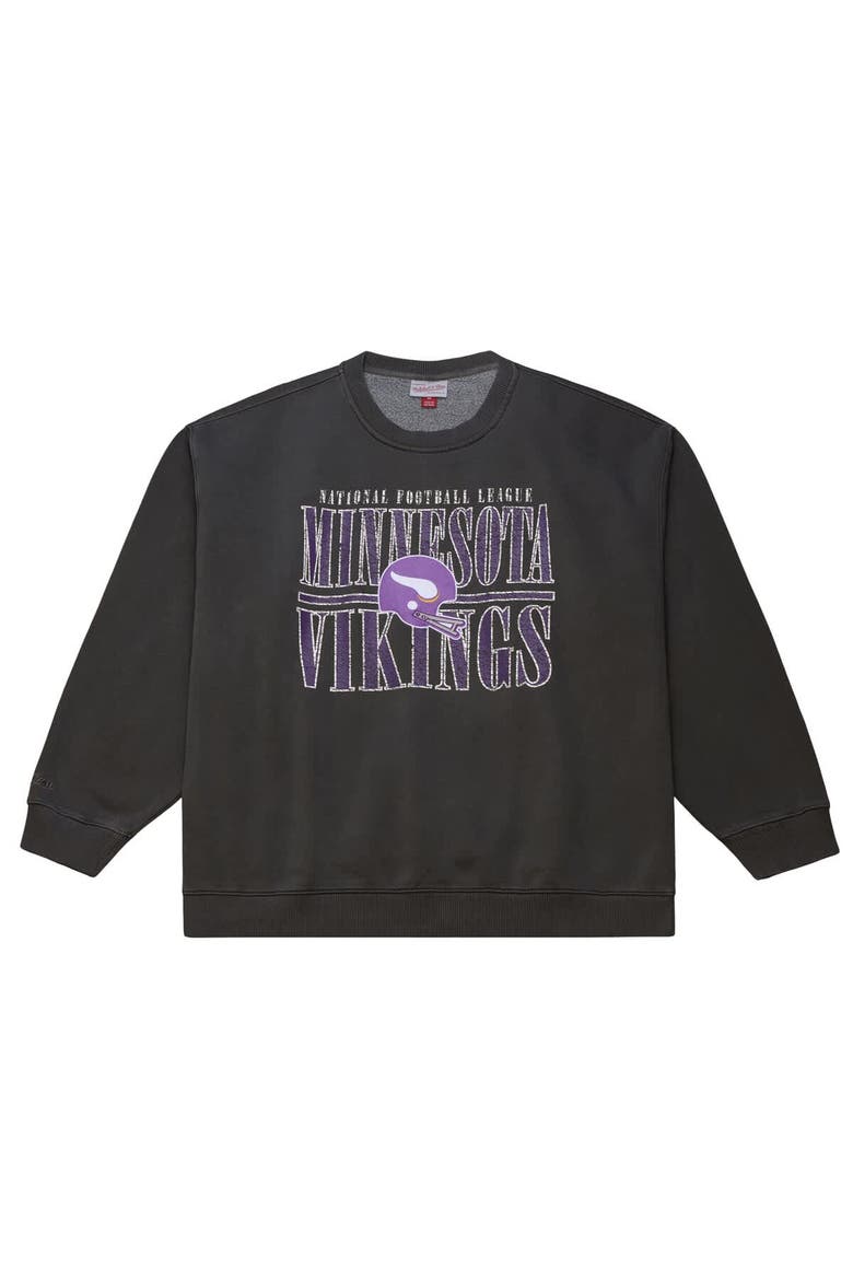 Men's Mitchell & Ness  Black Minnesota Vikings Downtown Crew Vintage Logo Sweatshirt, Alternate, color, Black