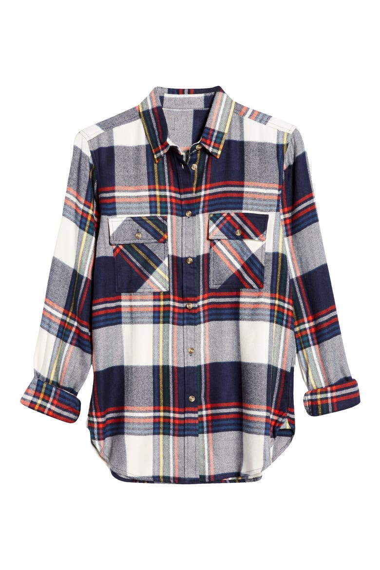 Aiden Plaid Flannel Shirt, Alternate, color, NAVY WHITE MIX