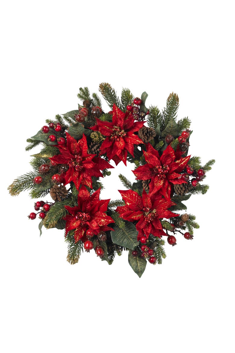 24-in Poinsettia & Berry Wreath, Main, color, Red
