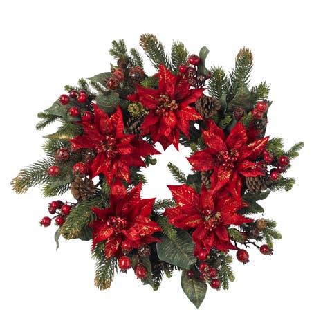 24-in Poinsettia & Berry Wreath