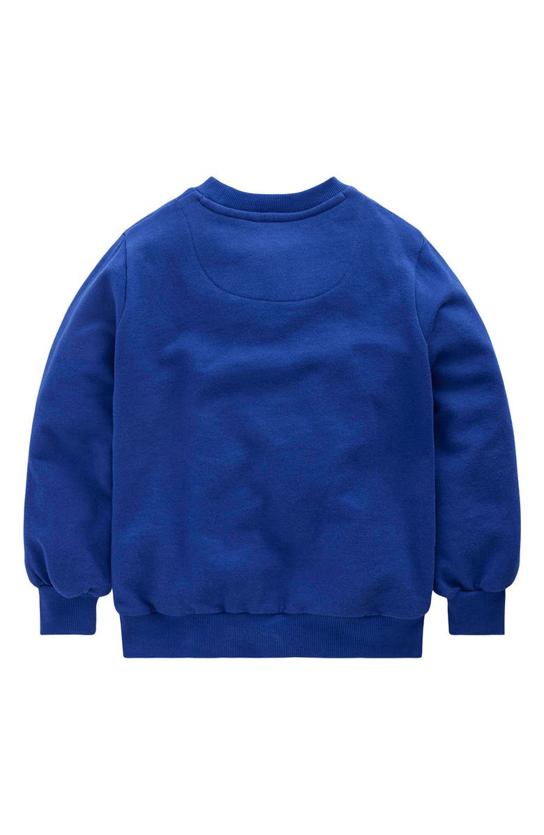 Mini Boden Kids' Dino Appliqué Cotton Graphic Sweathirt, Alternate, color, Mazarine Blue Dinos