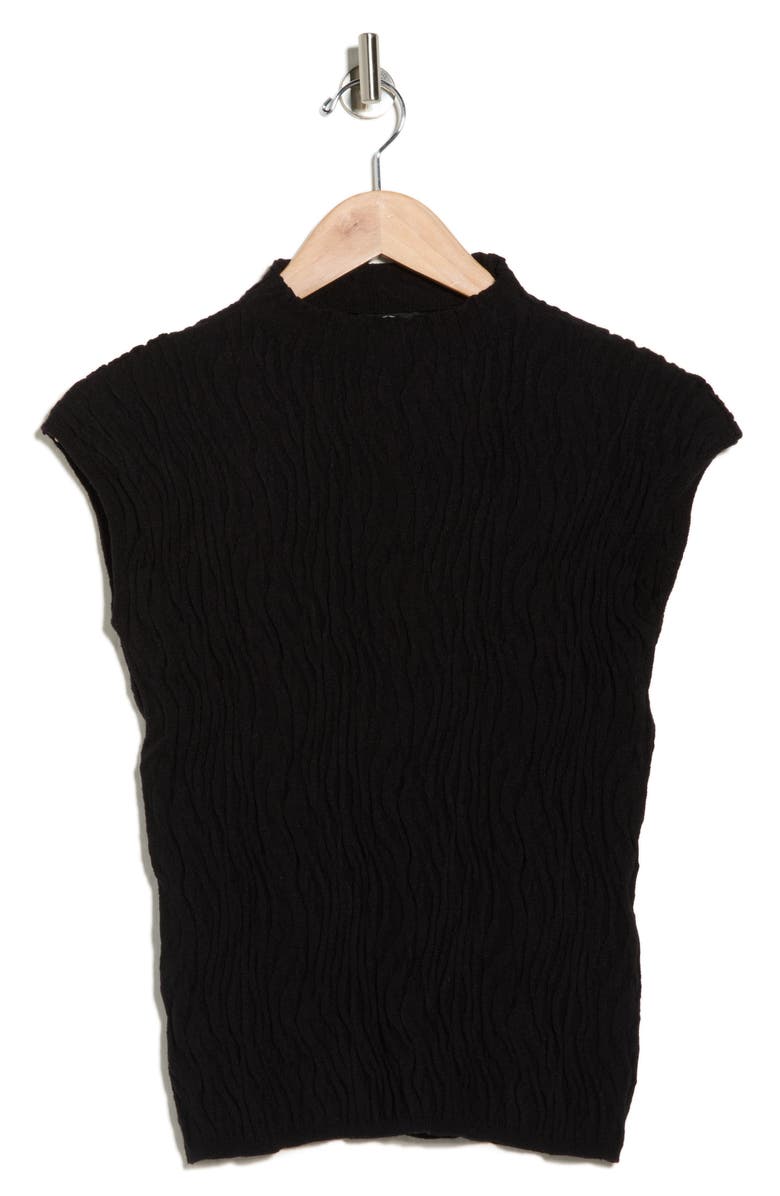 Bobeau Animal Jacquard Stripe Cap Sleeve Sweater, Alternate, color, Black