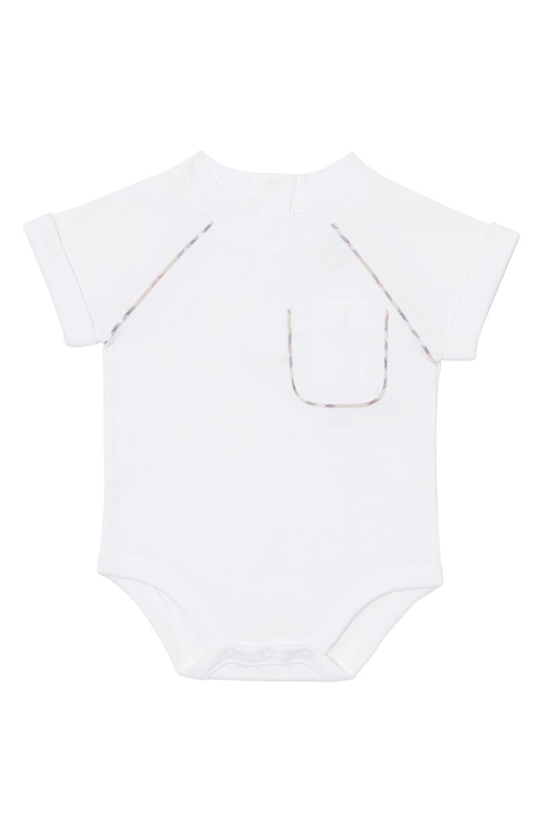 Burberry Buberry Cammy Bodysuit, Bib, Blanket & Rattle Set, Main, color, 