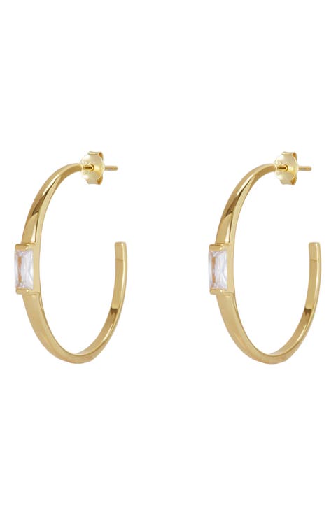 Baguette Cubic Zirconia Hoop Earrings