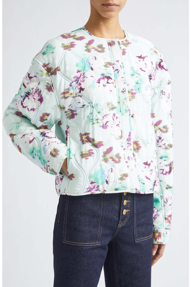 Lilith Quilted Silk Jacket with Removable Scarf, Alternate, color, OASIS