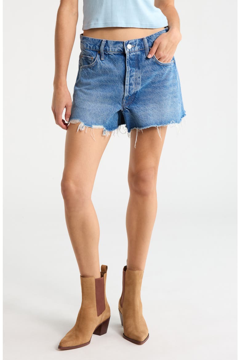 The Main Course Frayed Denim Shorts, Main, color, CHEW TOY