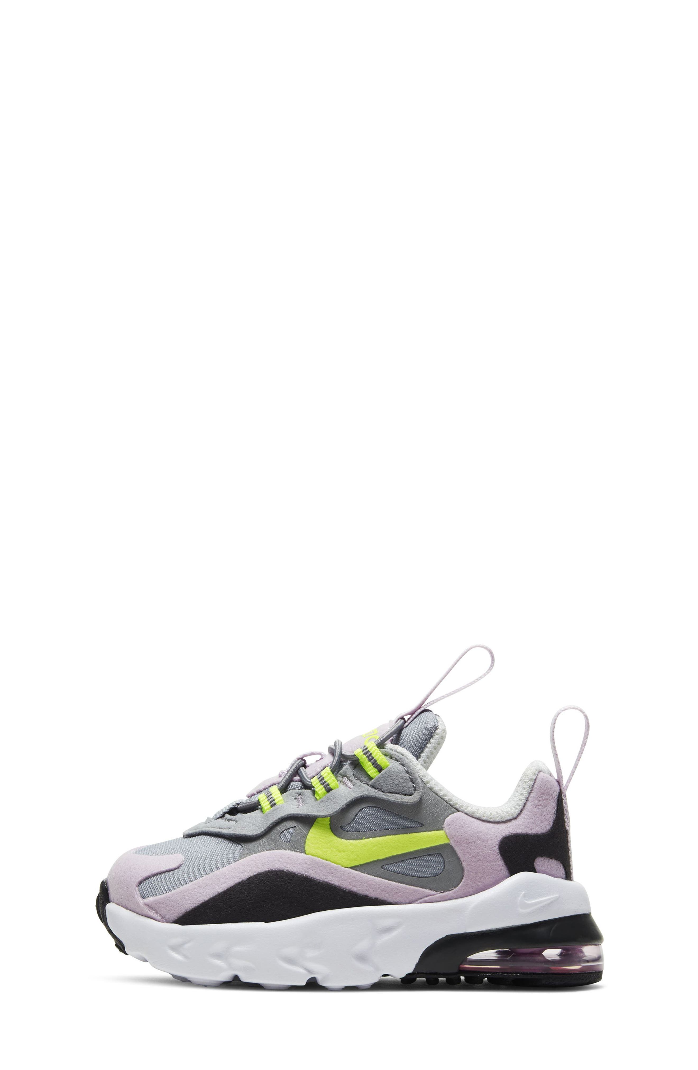 Air Max 270 React Sneaker, Alternate, color, GREY/ LEMON/ LILAC