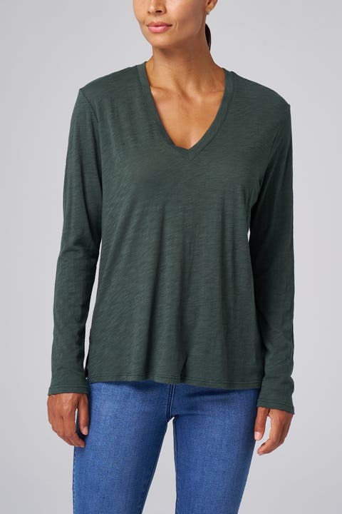 Slub Jersey Long Sleeve V-Neck Tee