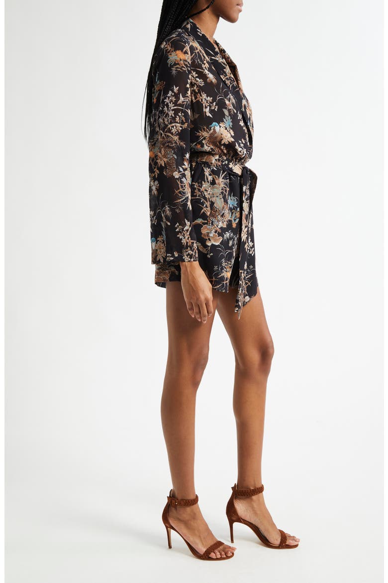 Arabell Print Tie Waist Romper, Alternate, color, BLK MLTI T