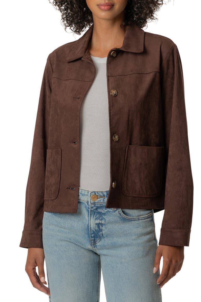 Dakota Faux Suede Button Front Jacket, Main, color, CHOCOLATE