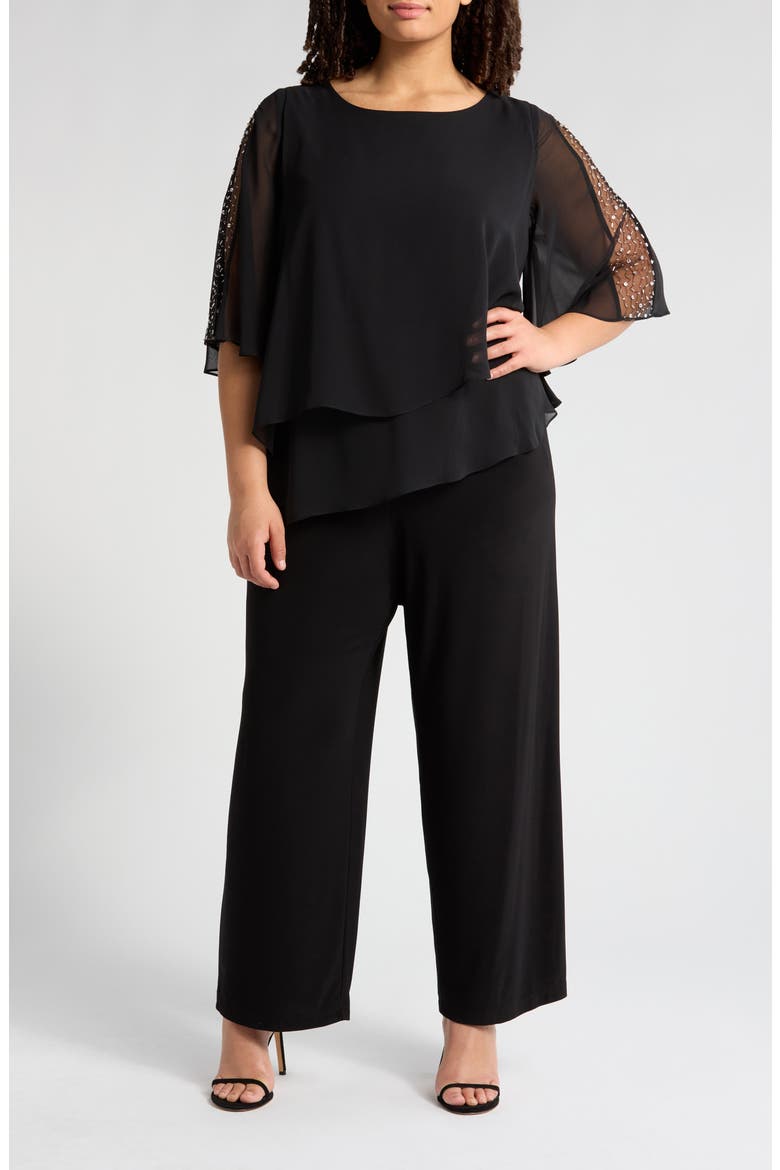Sequin Detail Tiered Jumpsuit, Main, color, BLACK