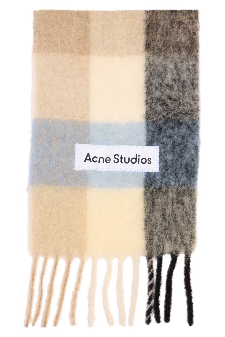 Vally Plaid Alpaca, Wool & Mohair Blend Scarf, Alternate, color, BLUE/ BEIGE/ BLACK