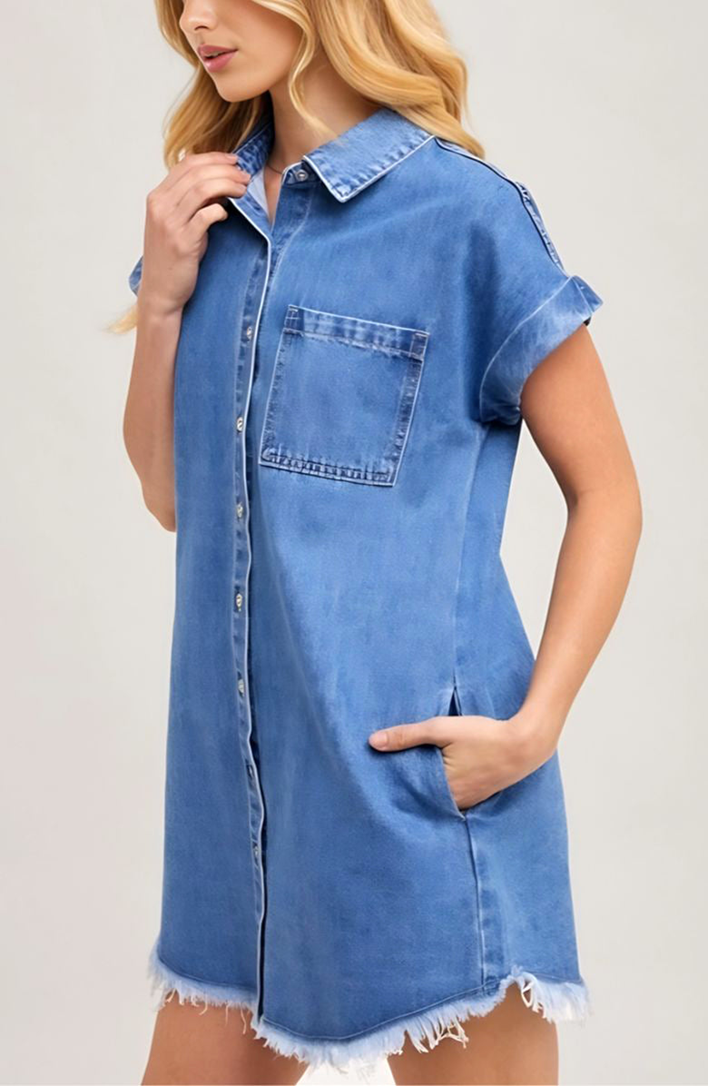 Knit and Lounge Relaxed Fit Denim Shirt Dress, Alternate, color, Denim Blue