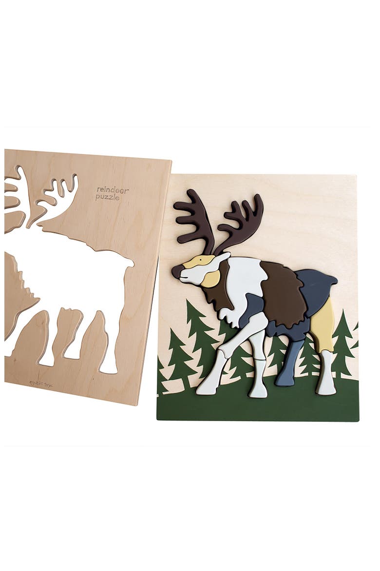 Reindeer 19-Piece Wooden Tray Puzzle, Main, color, MULTI