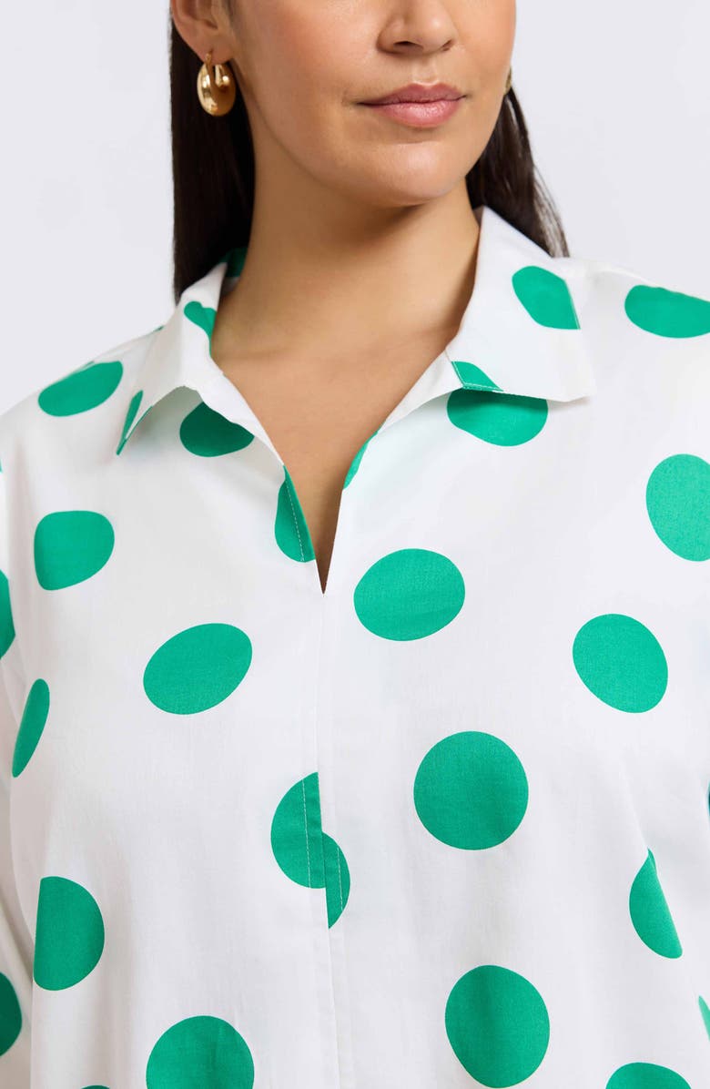 Foxcroft Agnes Polka Dot Cotton Popover Top, Alternate, color, White/ Green