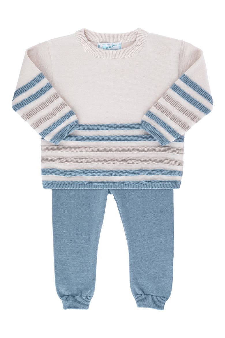 Stripe Cotton Sweater & Pants Set, Main, color, ECRU/ VINTAGE BLUE