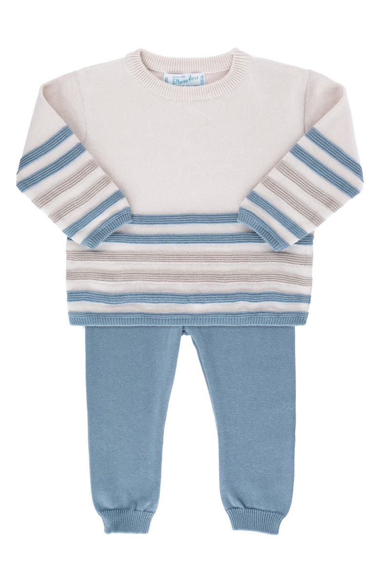 Feltman Brothers Stripe Cotton Sweater & Pants Set, Main, color, Ecru/ Vintage Blue