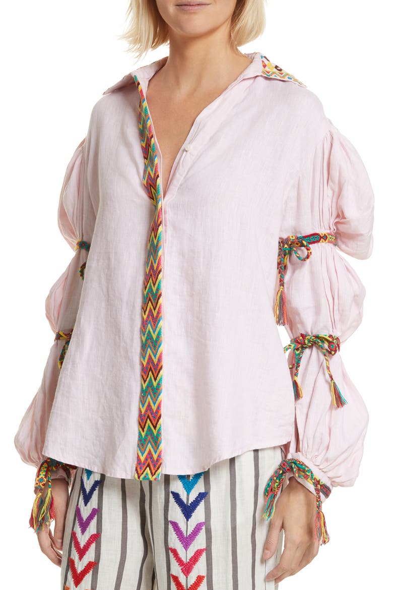 Lillian Bubble Sleeve Linen Shirt, Alternate, color, BABY PINK