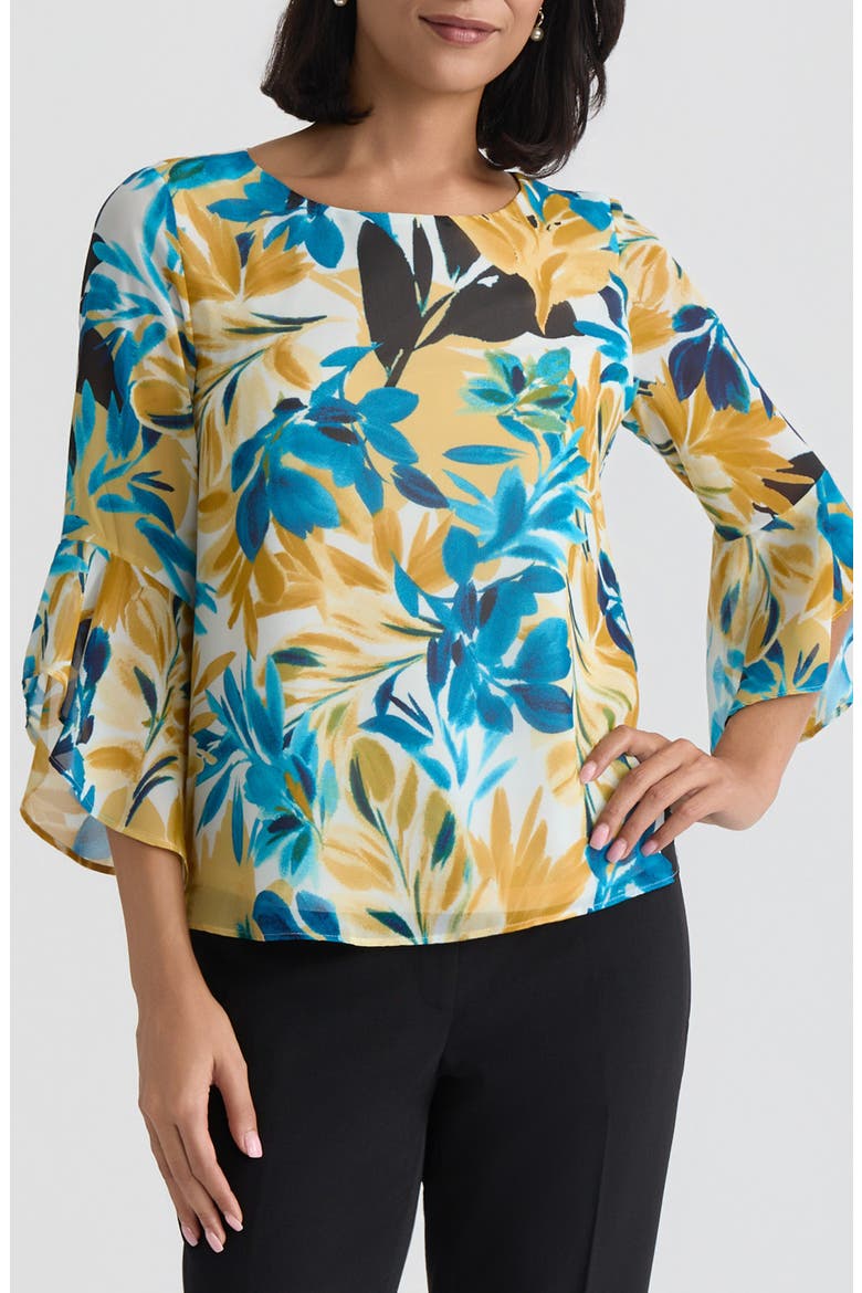 Floral Print Ruffle Sleeve Top, Main, color, BUTTERSCOTCH MULTI