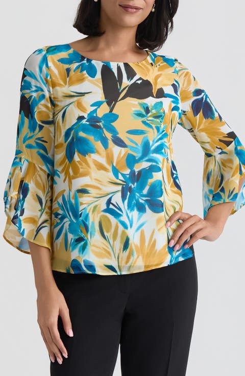Floral Print Ruffle Sleeve Top (Regular & Petite)