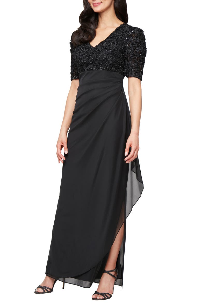 elegant wedding dresses with sleeves LaDivine S433W Long Sleeve Gown – The Dress Outlet vt::Dresses::Neckline::Crewneck The subtle champagne hue 781 - Black Microfiber Style:Dress(Pre-Sale 30days)