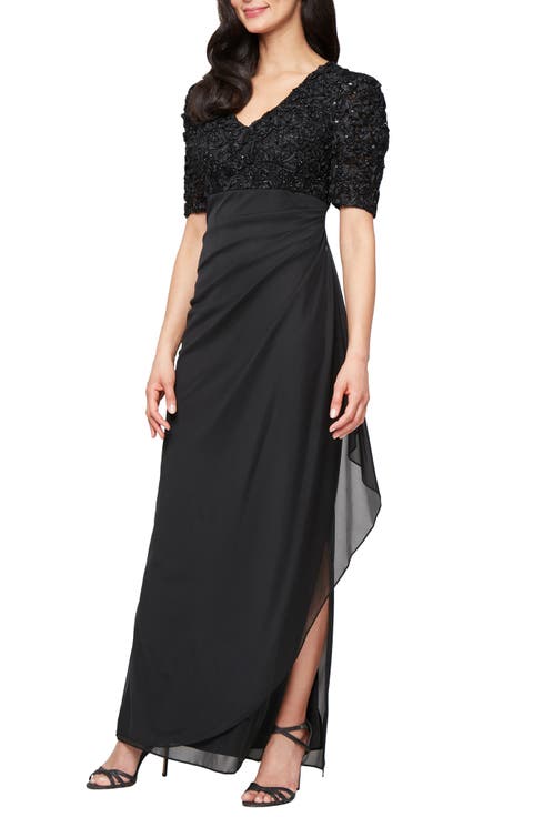 Embellished Short Sleeve Empire Waist Gown