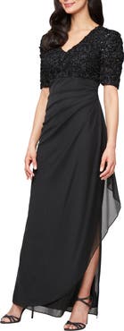 Alex Evenings Embellished Short Sleeve Empire Waist Gown