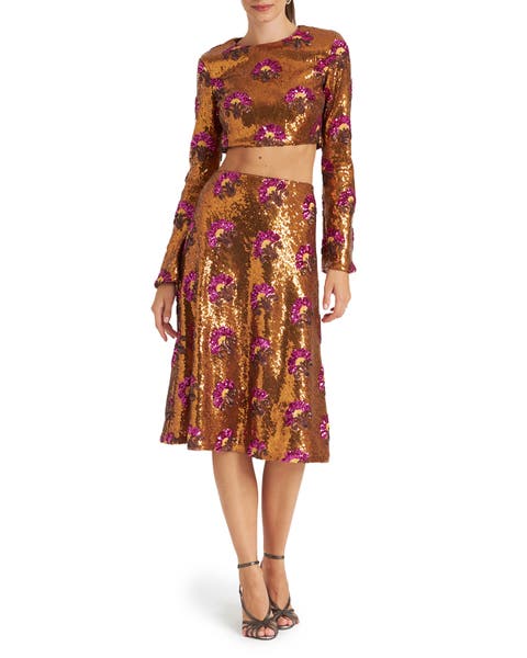 Holly Crop Top Textured Sequins Rust