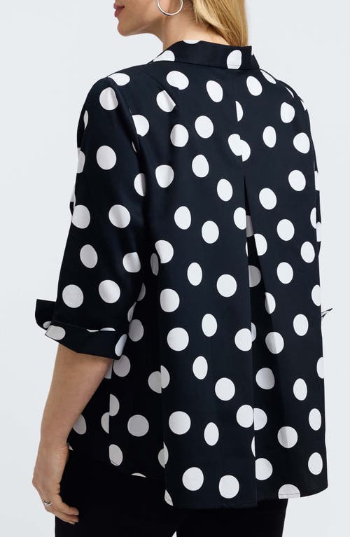 Foxcroft Agnes Dot Print Three-quarter Sleeve Popover Top In Blue