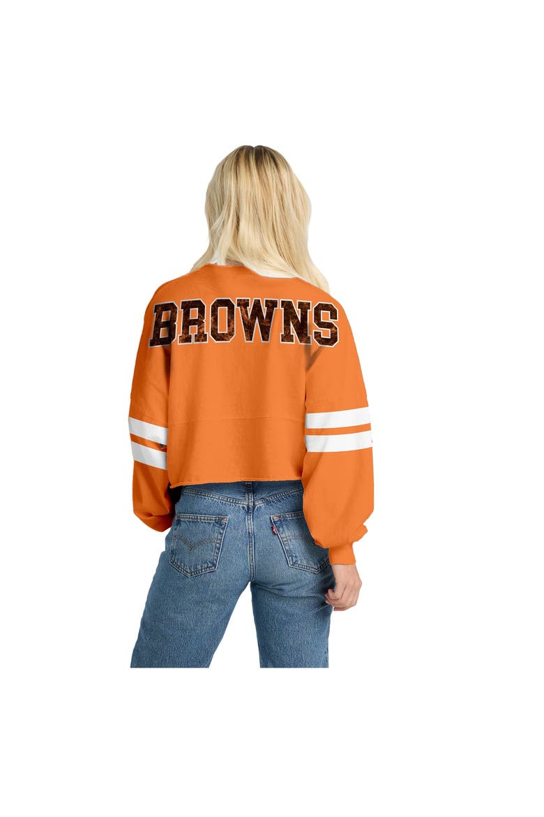 Women's Spirit Jersey  Orange Cleveland Browns Oversized Cropped Stripe Long Sleeve T-Shirt, Alternate, color, Orange