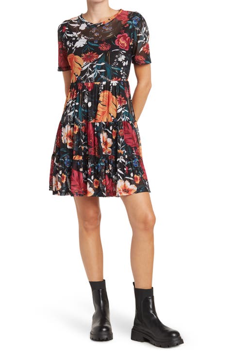 Cate Floral Print Tiered T-Shirt Dress