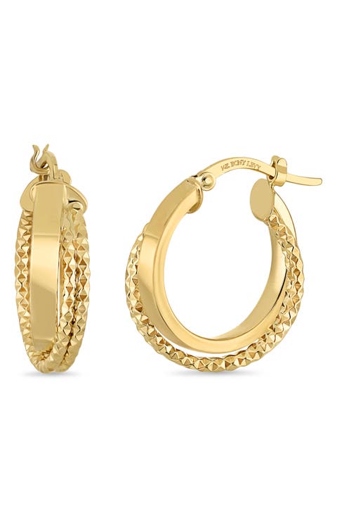 14K Gold Diamond Cut Triple Hoop Earrings